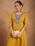 Janasya Women's Mustard Silk Blend Embroidered Straight Kurta Set